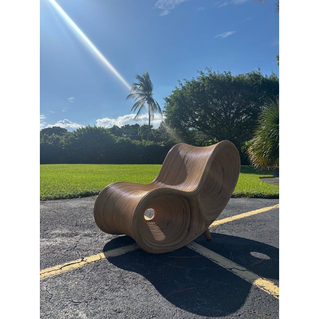 Contemporary Vintage Sculptural Rattan Ribbon Lounge Chair - Organic Modern For Sale - Image 3 of 9