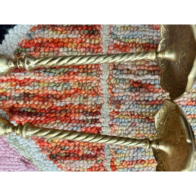 Pair of Vintage Brass Candlesticks, Floral Engraved, C. 1960s For Sale In Salt Lake City - Image 6 of 6