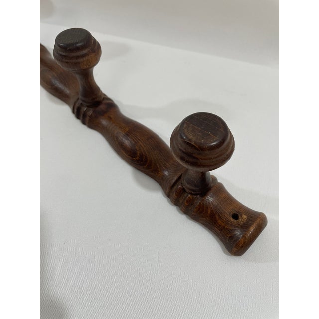 Brown Vintage 1960s French Four Peg Faux Bamboo Wooden Coat Hat Rack For Sale - Image 8 of 17