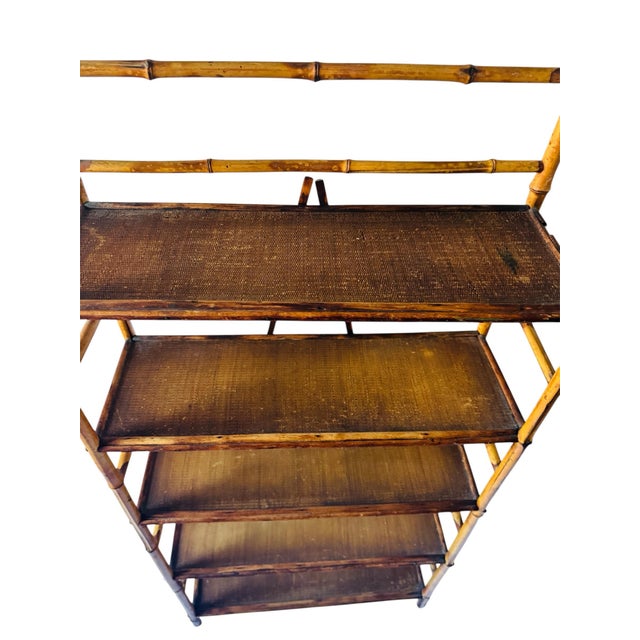 Antique Bamboo Bookcase, Five Woven Shelves For Sale - Image 4 of 10