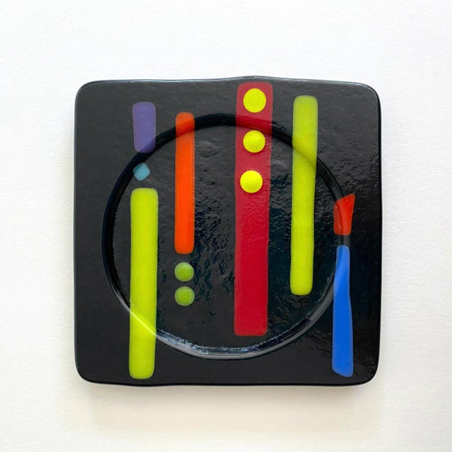 1980s Vintage 1980's Postmodern Studio Fused Art Glass Multicolor Abstract Coasters - Set of 4 For Sale - Image 5 of 12
