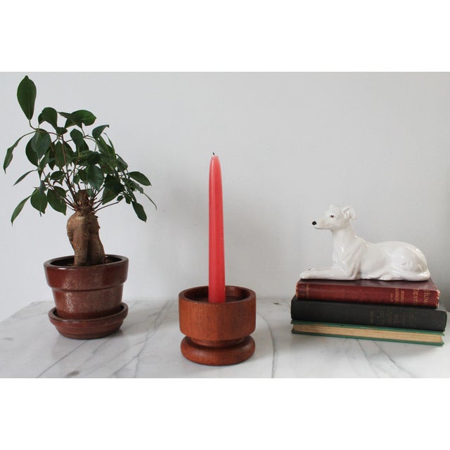Mid 20th Century Vintage Kalmar Teak Wood Glass Hurricane Candleholder For Sale - Image 5 of 8