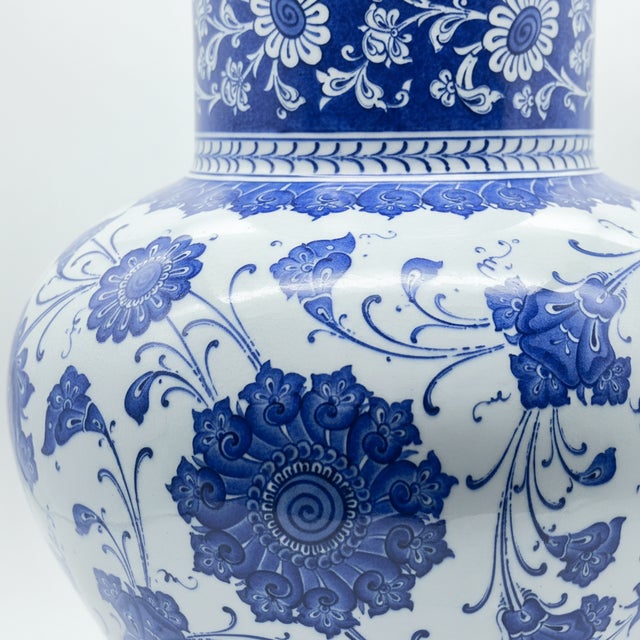 Handmade Ceramic Monumental Vase (50cm) Wide-Neck “Baba Nakkas” Blue & White Design – Grand Floor or Table Centerpiece For Sale - Image 4 of 10