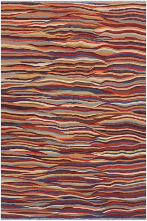 Shabby Chic Kilim Red/Blue Hand-Woven Wool Rug -6'1 X 8'2