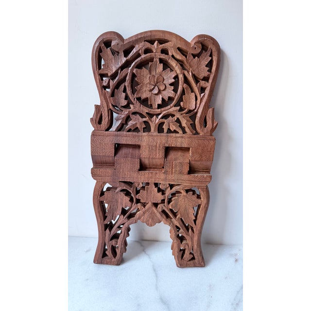 1970s 1970s Hand-Carved Wooden Foldable Book Stand - Brown For Sale - Image 5 of 7