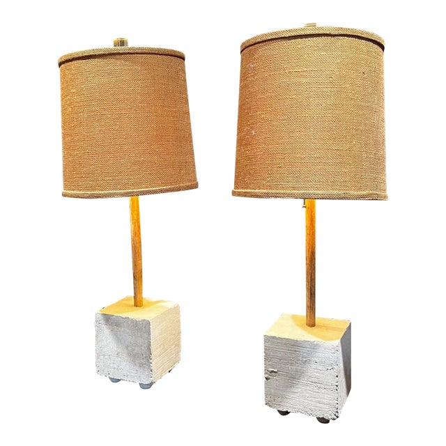 Modern Cube Table Lamps Rammed Earth & Bamboo Pablo Romo Design For Sale