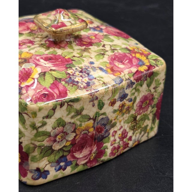 Cream Vintage c.1934-1960"A"STAMP on Back Royal Winton Grimwades Square Cheese/Butter Dish With Domed Lid and Gold Trim For Sale - Image 8 of 18