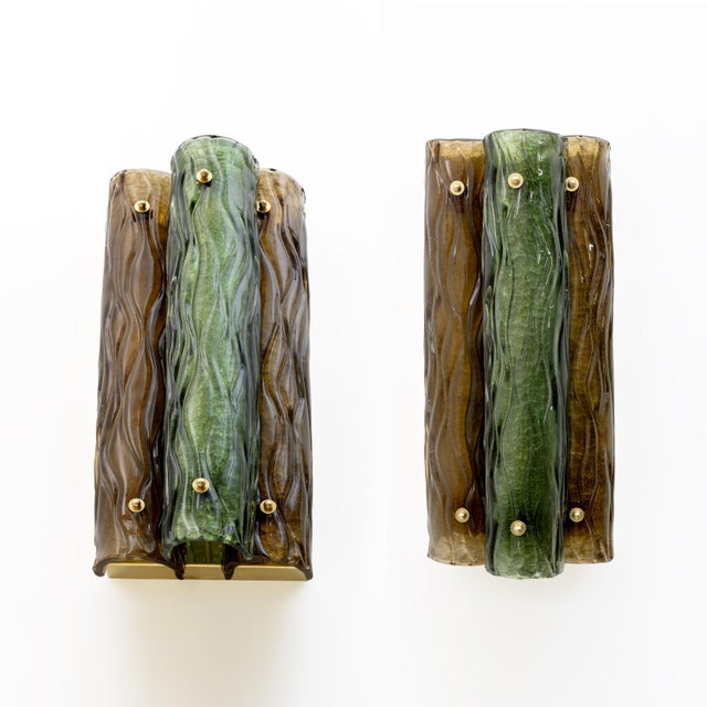 Modern Amber and Green Murano Glass and Brass Sconces, 2000s, Set of 2 For Sale - Image 12 of 12