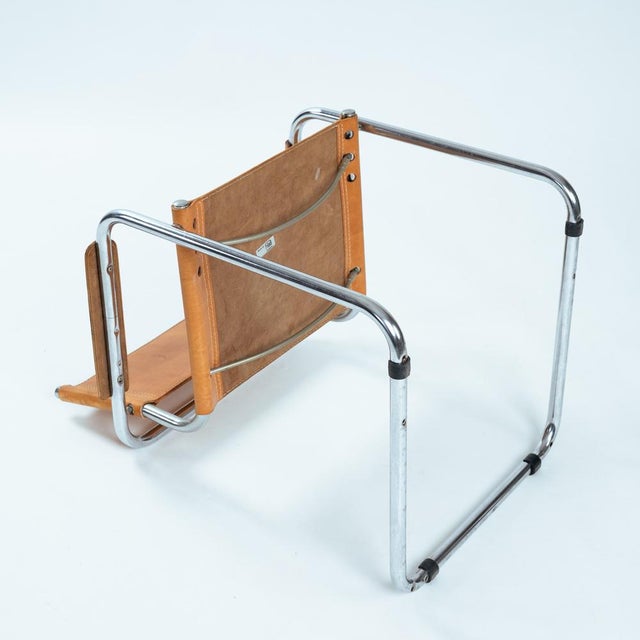 Mid-Century Modern Metal Cantilever in Cognac Brown Leather, 1970s, Set of 4 For Sale - Image 14 of 18