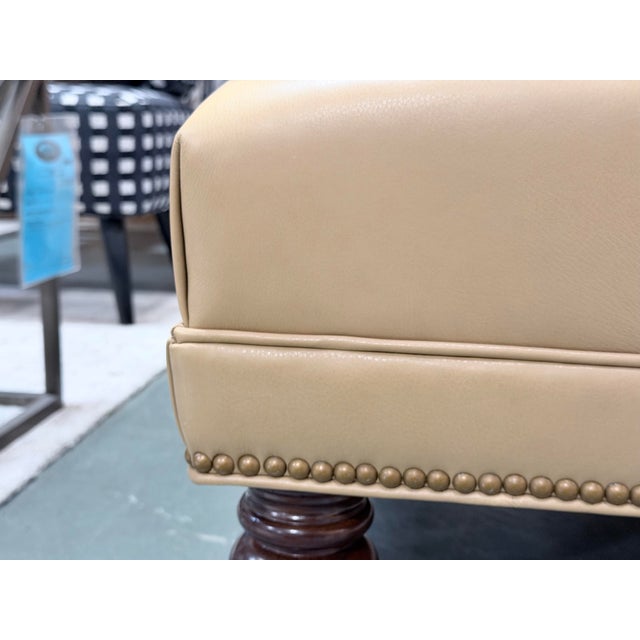 Tan Hancock & Moore Plantation Tufted Tan Leather Ottoman For Sale - Image 8 of 9