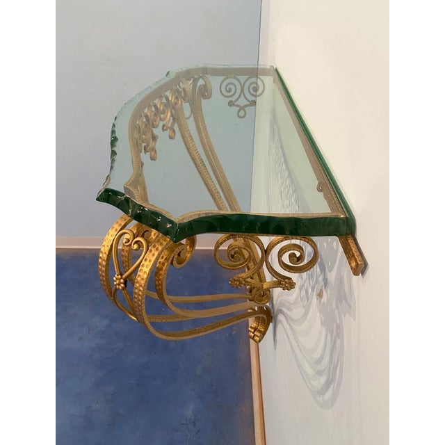 Mid-Century Italian Green Crystal Gold Iron Console Table by Pier Luigi Colli, 1950 For Sale - Image 14 of 18