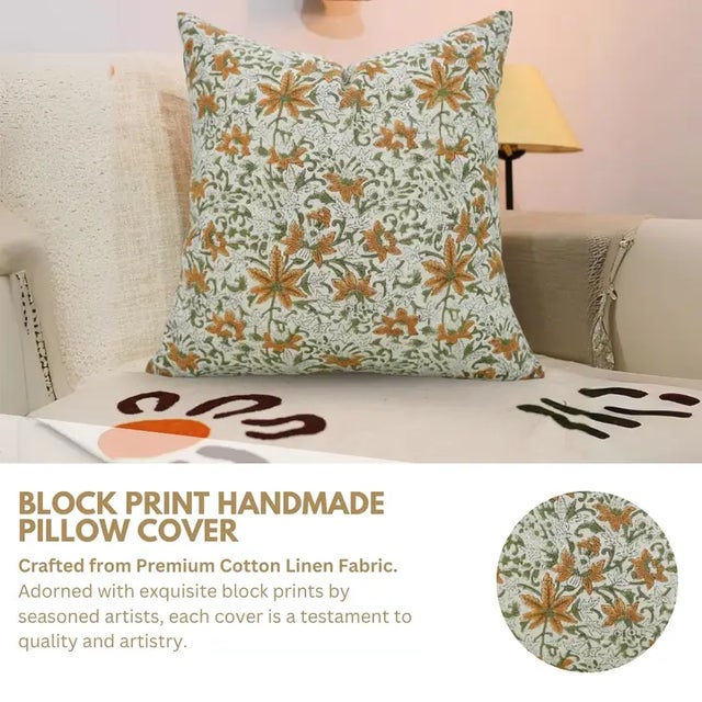 Bring timeless elegance to your space with this block print handmade cushion cover, crafted from a soft yet sturdy cotton-...