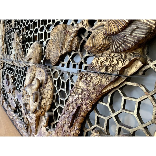 Antique Carved, Gilded and Signed Chinese Wall Screen For Sale - Image 10 of 12