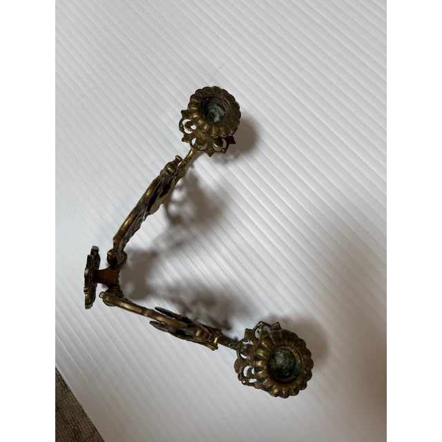 Antique Ornate Brass Double Arm Piano Sconce For Sale - Image 11 of 12