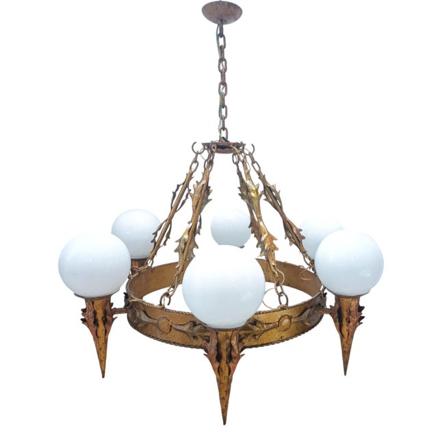 Art Deco Hanging Lamp, 1950s, in Very Good conditions. Designed 1950 to 1959 Up to 250V (Europe/UK Standard).The wiring of...