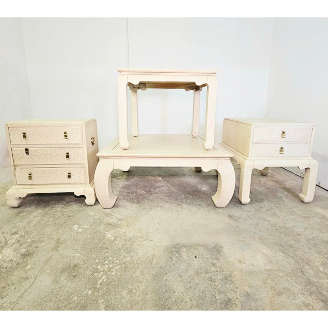 Late 20th Century Lane Ming Style Cream Crackle Enamel Two-Drawer Nightstand, 1990 24.5" For Sale - Image 5 of 18