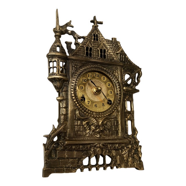 German Mantel Clock in Brass, 1950s For Sale