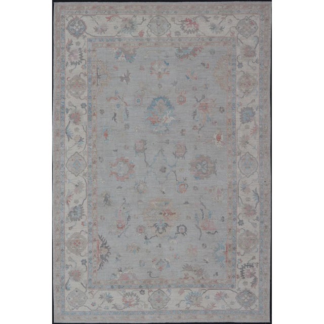 2020s Large Oushak Rug With Floral Motifs & Muted Colorful Tones on Neutral Background For Sale - Image 13 of 13