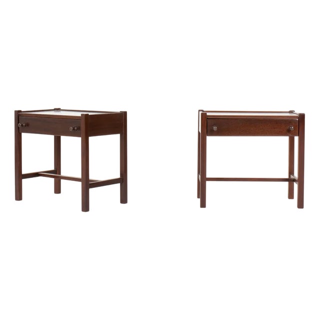 French Mahogany Bedside Tables by Jacques Hauville for Roche Bobois, 1950s, Set of 2 For Sale