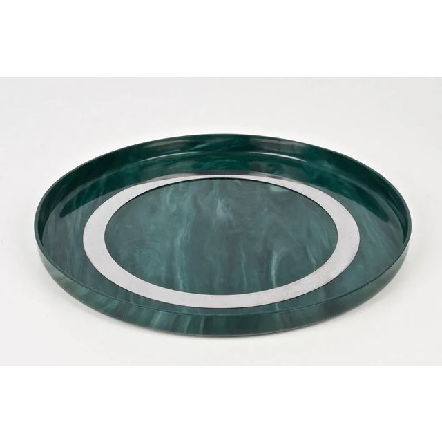Mid-Century Modern Large Mid-Century Italian Round Green Bakelite and Steel Serving Tray, 1980s For Sale - Image 3 of 18