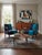 Vintage Hungarian Rumba Lounge Chairs in Two-Tone Navy Blue and Turquoise Fabric with Wooden Frames, Set of 2 For Sale - Image 3 of 5