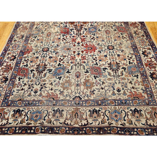Vintage Persian Tabriz Rug, Hand-Knotted Wool, Allover Geometric Pattern, Ivory & Blue, 8x10 For Sale - Image 15 of 18