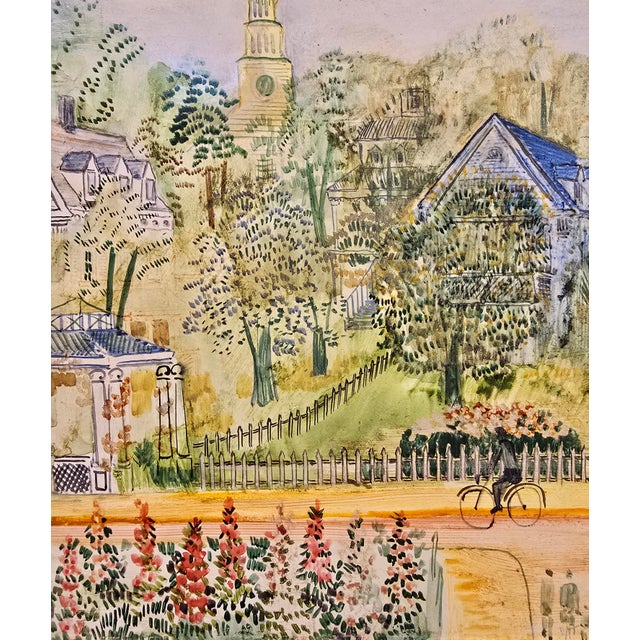 Wood Johannes Schiefer -1950s Naive Street Scene at Spring -Oil Painting For Sale - Image 7 of 13
