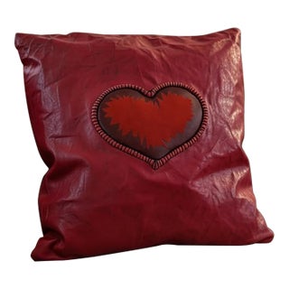 Handcrafted Red Leather and Silk Heart Pillow by Iuri Shubladze For Sale