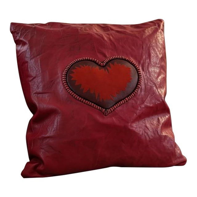 Handcrafted Red Leather and Silk Heart Pillow by Iuri Shubladze For Sale