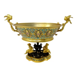 Antique French Gilt-Bronze Champlevé Enamel Centerpiece Ferdinand Barbedienne For Sale