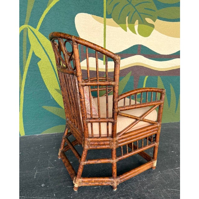 Hollywood Regency Brighton Tortoiseshell Bamboo Armchair For Sale - Image 3 of 11