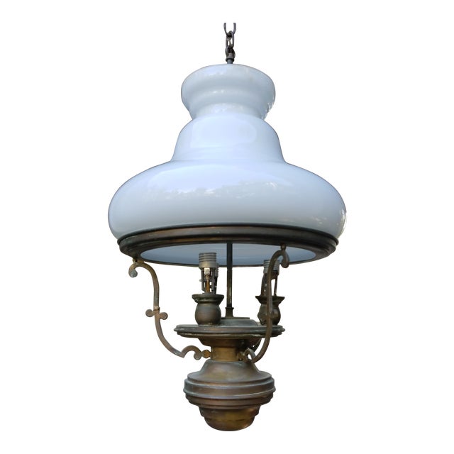 Vintage Brass and Milk Glass Hanging Ceiling Light Fixture Chairish