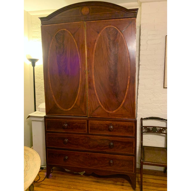 Chestnut 18th C English Hepplewhite Mahogany and Satinwood Inlaid Linen Press, Circa 1780 For Sale - Image 8 of 11