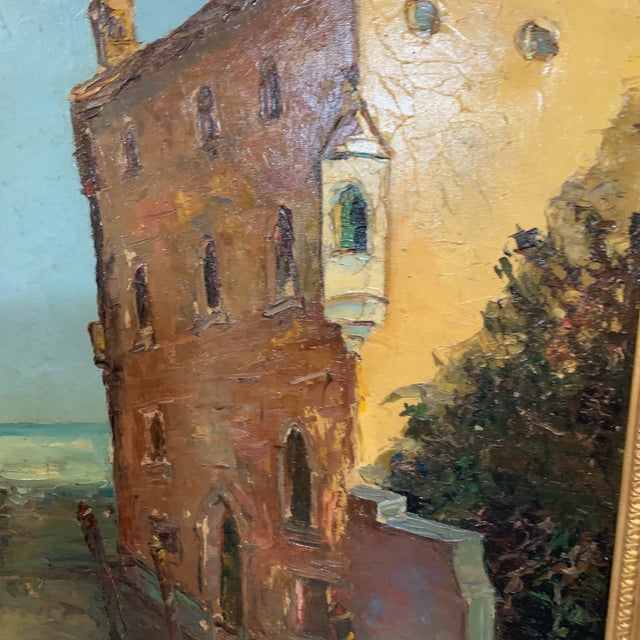 A Impasto oil on canvas painting depicts a Venetian setting executed in vibrant hues, signed on the lower corner...