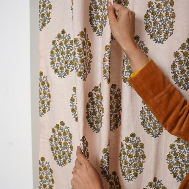 Artisan Colored Linen Curtains Farmhouse Style Handcrafted Drapes for Bedroom & Living Room Size 54"Wx63"L -Gudhal For Sale - Image 4 of 7