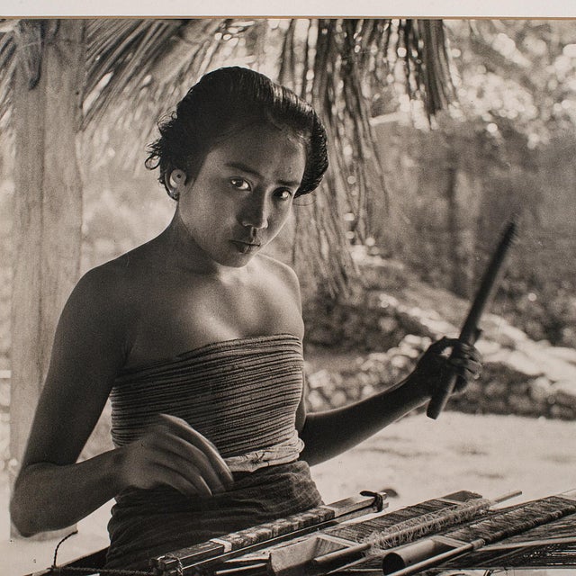 Vintage Loom Weaver Photograph, Balinese Woman, Monochrome Portrait, Mid Century For Sale - Image 4 of 8