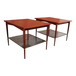 Pair of Mahogany and Brass Connoisseur Collection Nightstands by Paul McCobb