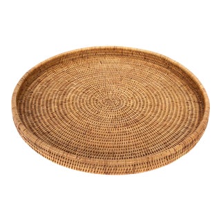 Artifacts Rattan Round Serving / Ottoman Tray in Honey Brown - 22" For Sale