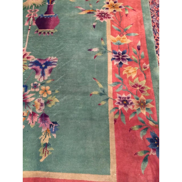 Vintage Chinese Art Deco Hand-Knotted Wool Rug, Floral Design, 1920s, 9' x 12' For Sale - Image 9 of 15