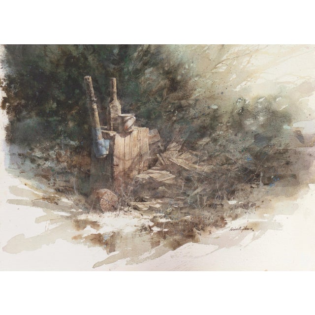 'The Splitting Log' by Brian Johnson, American Watercolor For Sale