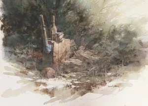 'The Splitting Log' by Brian Johnson, American Watercolor