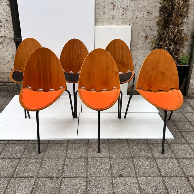 A6 Chairs in Wood and Leather by Joseph-André Motte for Steiner, France, 2000s, Set of 6 For Sale - Image 16 of 18