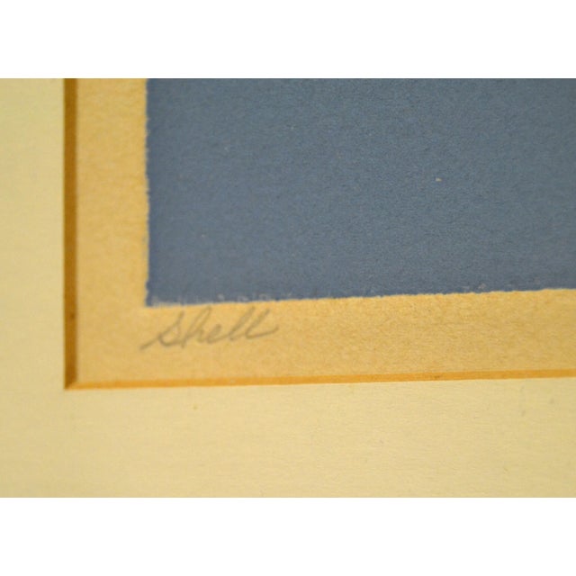 Framed Realism Blue & Beige Seashell Pencil Painting, Fine Art Brushed Chrome For Sale - Image 9 of 11