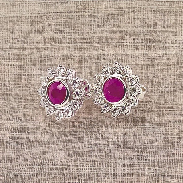 Diamond Ruby Stud Earrings 14 Karat White Gold 1.87 TCW Certified For Sale - Image 9 of 18