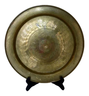 Early 20th Century Bezalel Style Judaica Hand Forged Brass Platter Israel Egg Serpent Symbolism
