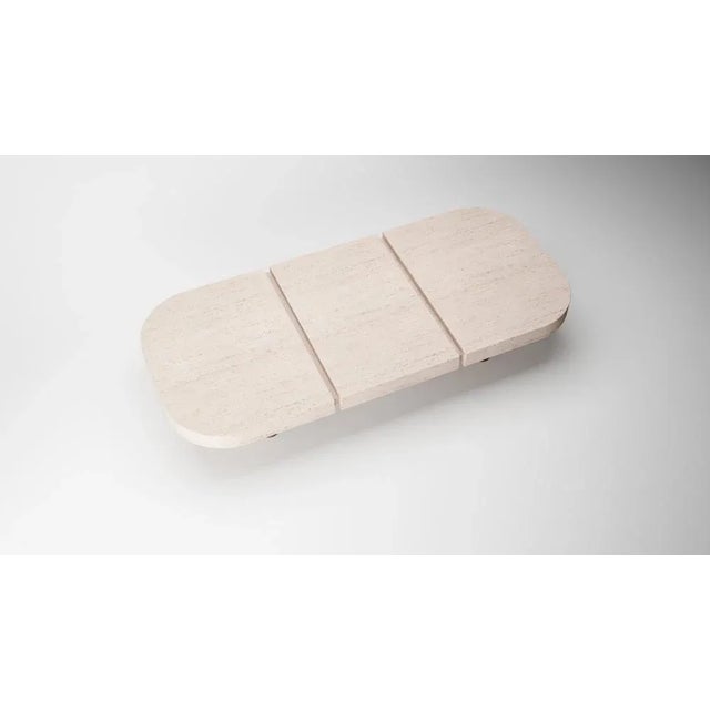 Meco Table in Travertine and Smoked Oak by Studio Rig for Collector For Sale - Image 4 of 5