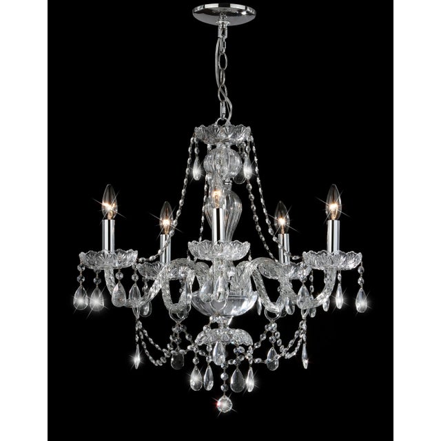 Modern 5 Light 22.5-Inch Diameter Adjustable Chandelier - Chrome & Clear For Sale - Image 3 of 4