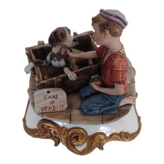Vintage Italian Capodimonte Porcelain "Cane in Vendita" (Dog for Sale) Figurine by Volta For Sale