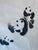 This vintage ink painting by J.P.Gaston captures a tender moment among a family of three pandas, depicted in a traditional...