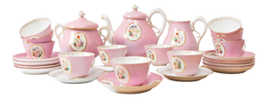 Pink Porcelain Tea Service for 11 with Medallion from Vieux, Paris, 1900s, Set of 25